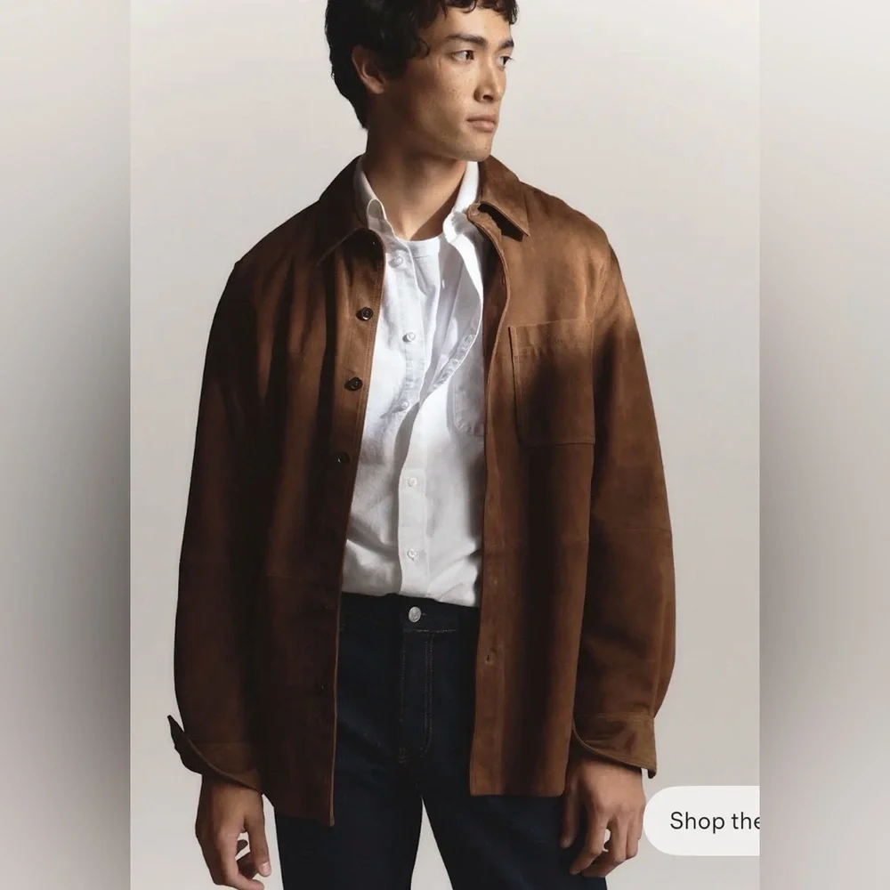 Quince Men's‎ dark chestnut goat leather Suede Jacket medium - Picture 2 of 6